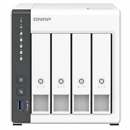 QNAP TS-433 Quad Core 4 Bay Network Attached Storage Enclosure in white, front view with four drive bays - tpstech.in