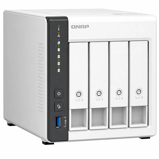 QNAP TS-433 Quad Core 4 Bay Network Attached Storage Enclosure in white, front angle view - tpstech.in