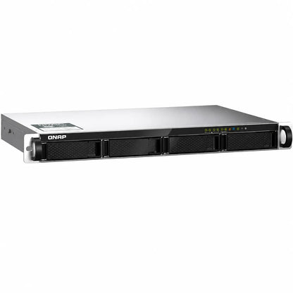QNAP TS-435XeU-4G 4 Bay High Speed Short Depth Rackmount NAS Enclosure angled front view with rack handles -tpstech.in