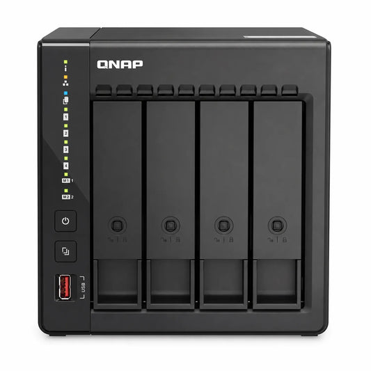 QNAP TS-453E-8G Quad Core 4 Bay Desktop Network Attached Storage Enclosure front view in black -tpstech.in