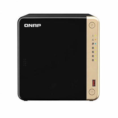 QNAP TS-464-8G 4 Bay NAS front panel with QNAP logo, power button, USB port and numbered status LED indicators -tpstech.in