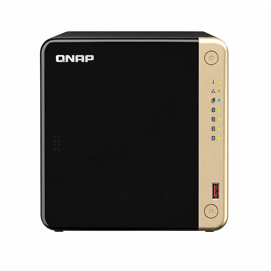QNAP TS-464-8G 4 Bay NAS front panel with QNAP logo, power button, USB port and numbered status LED indicators -tpstech.in