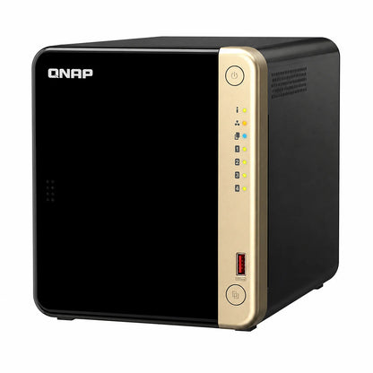 QNAP TS-464-8G 4 Bay NAS Network Attached Storage front right view with LED indicators, USB port and QNAP logo -tpstech.in