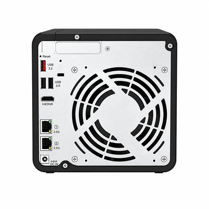 QNAP TS-464-8G 4 Bay NAS rear panel showing cooling fan grille, USB 3.2, USB 2.0, HDMI, dual 2.5G Ethernet and DC input ports -tpstech.in