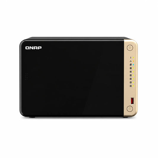 QNAP TS-664-8G Quad Core 6 Bay Desktop Network Attached Storage Enclosure front view with status LEDs and USB port -tpstech.in
