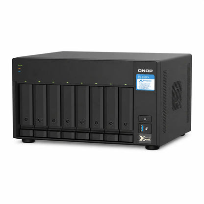 QNAP TS-832PX-4G 8 Bay NAS enclosure black front-right angle showing drive bays side ventilation and controls -tpstech.in