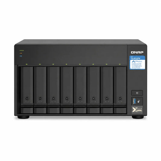 QNAP TS-832PX-4G 8 Bay Network Attached Storage enclosure black front view with drive bays -tpstech.in