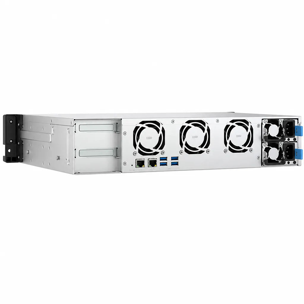 QNAP TS-855eU-RP-8G 8 Bay High Speed Rackmount NAS rear angled view with cooling fans and ports-tpstech.in