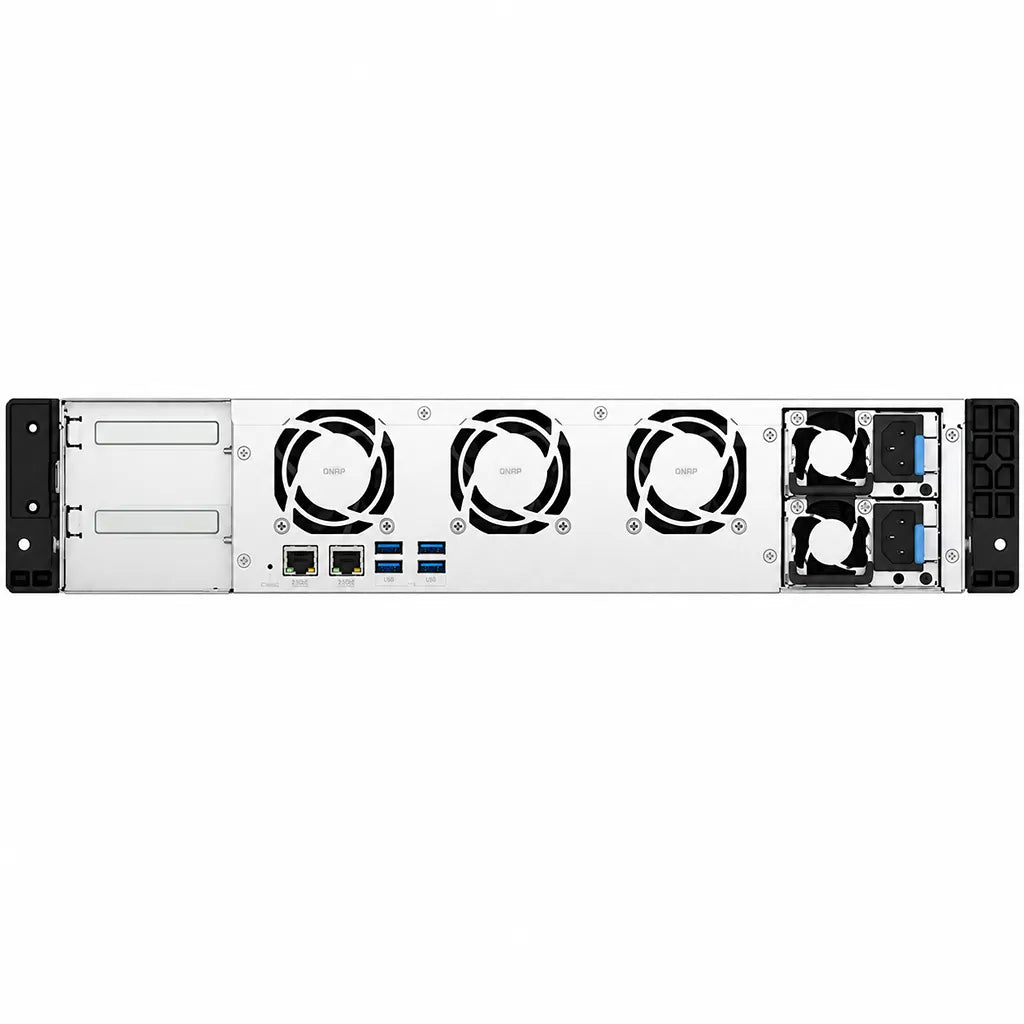 QNAP TS-855eU-RP-8G 8 Bay High Speed 2U Rackmount NAS rear view with fans and connectivity ports-tpstech.in