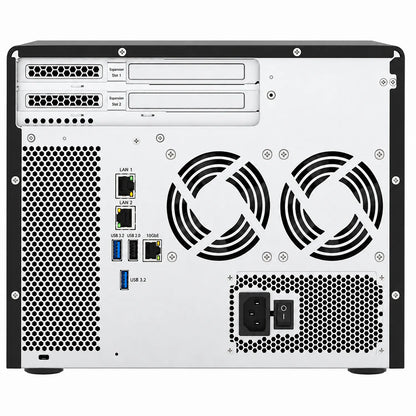 QNAP TS-855X-8G 8 Core 8 Bay 10GbE Desktop Network Attached Storage rear view showing LAN, USB, 10GbE ports and cooling fans -tpstech.in