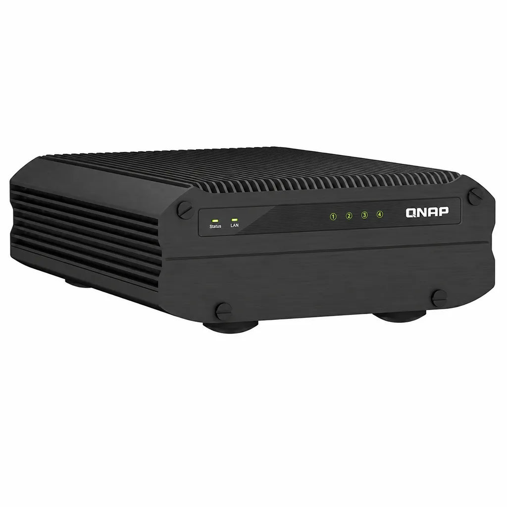 QNAP TS-i410X-8G industrial 4-bay NAS left perspective view with durable fanless aluminum enclosure -tpstech.in