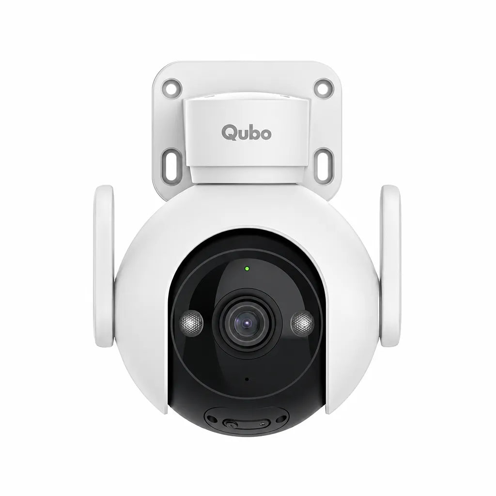 Front view of Qubo HCP11 5MP Wi-Fi Smart Outdoor Security Camera with AI Guard dual antennas and spotlight -tpstech.in
