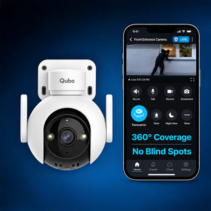 Qubo OC-HCX02WH1 Smart Outdoor Cam 360 Prime 5MP Wi-Fi Security Camera 360 Panoramic View on Smartphone App tpstech.in