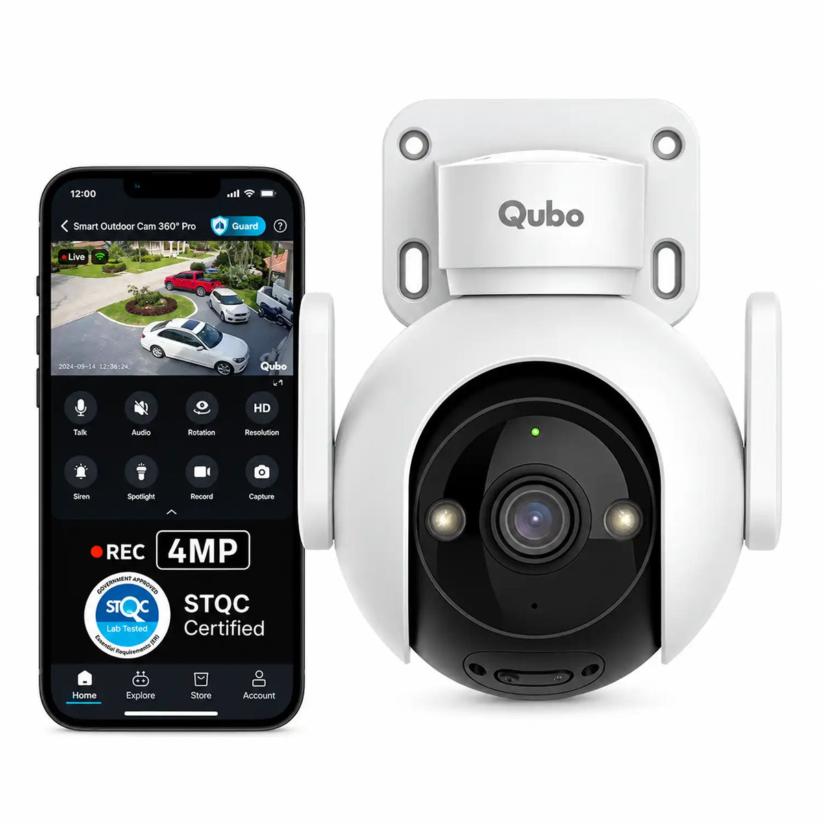 Qubo OC-HCX02WH1 Smart Outdoor Cam 360 Prime 5MP Wi-Fi Security Camera Live Outdoor Surveillance Mobile App tpstech.in