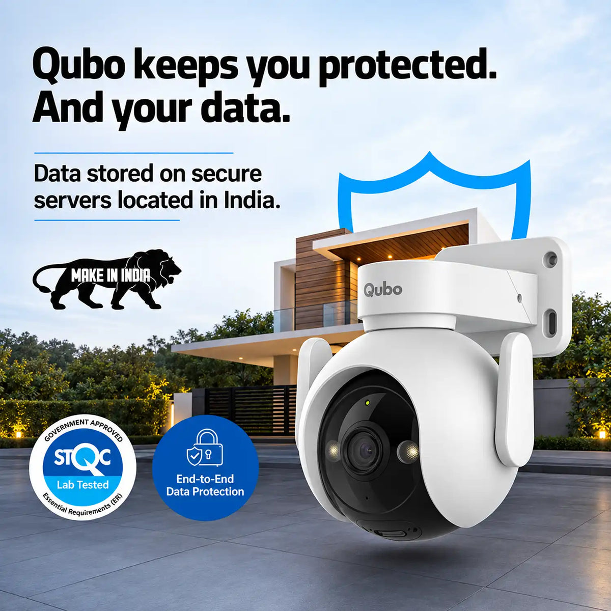 Qubo OC-HCX02WH1 Smart Outdoor Cam 360 Prime 5MP Wi-Fi Security Camera STQC Lab Tested Cloud Data Protection tpstech.in