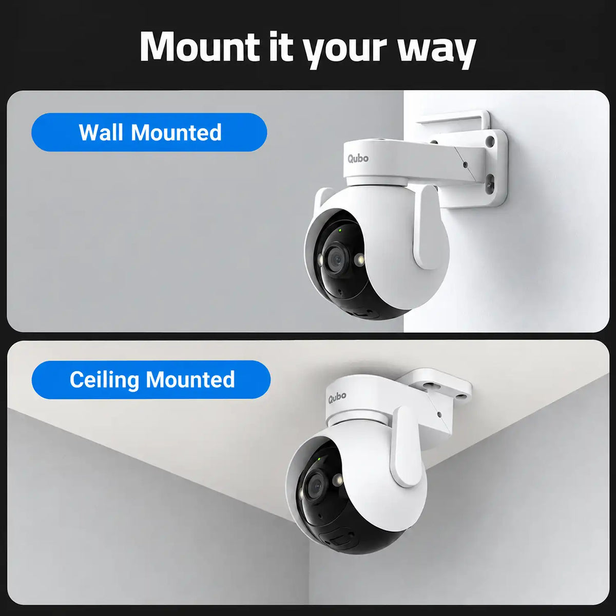 Qubo OC-HCX02WH1 Smart Outdoor Cam 360 Prime 5MP Wi-Fi Security Camera Wall and Ceiling Mounting Options tpstech.in
