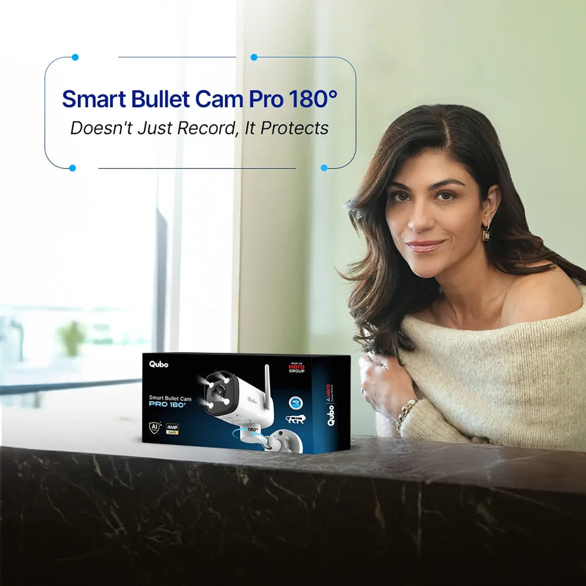 Qubo Smart Bullet Cam Pro 180 4MP Outdoor Security Camera Retail Packaging Box -tpstech.in