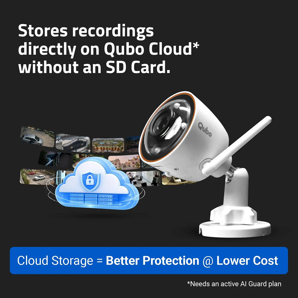 Qubo Smart Bullet Cam Pro 4MP Outdoor Security Camera Cloud Storage and Data Protection -tpstech.in