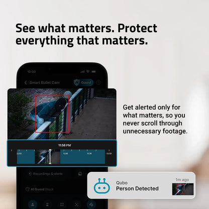 Qubo Smart Bullet Cam Pro 4MP Outdoor Security Camera Smart Timeline Footage and Activity Alerts -tpstech.in