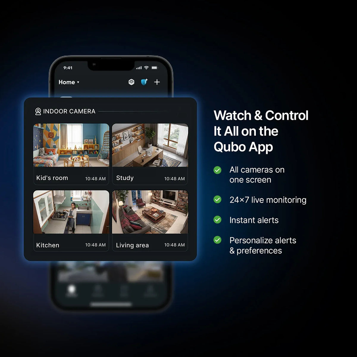 Qubo Smart Camera 360° 3MP Wi-Fi Indoor Security Camera Multi View Control on Qubo App -tpstech.in