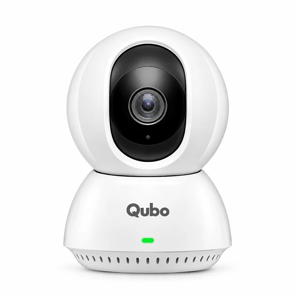 Front view of Qubo Smart Camera 360 Pro 4MP indoor security camera on white background-tpstech.in