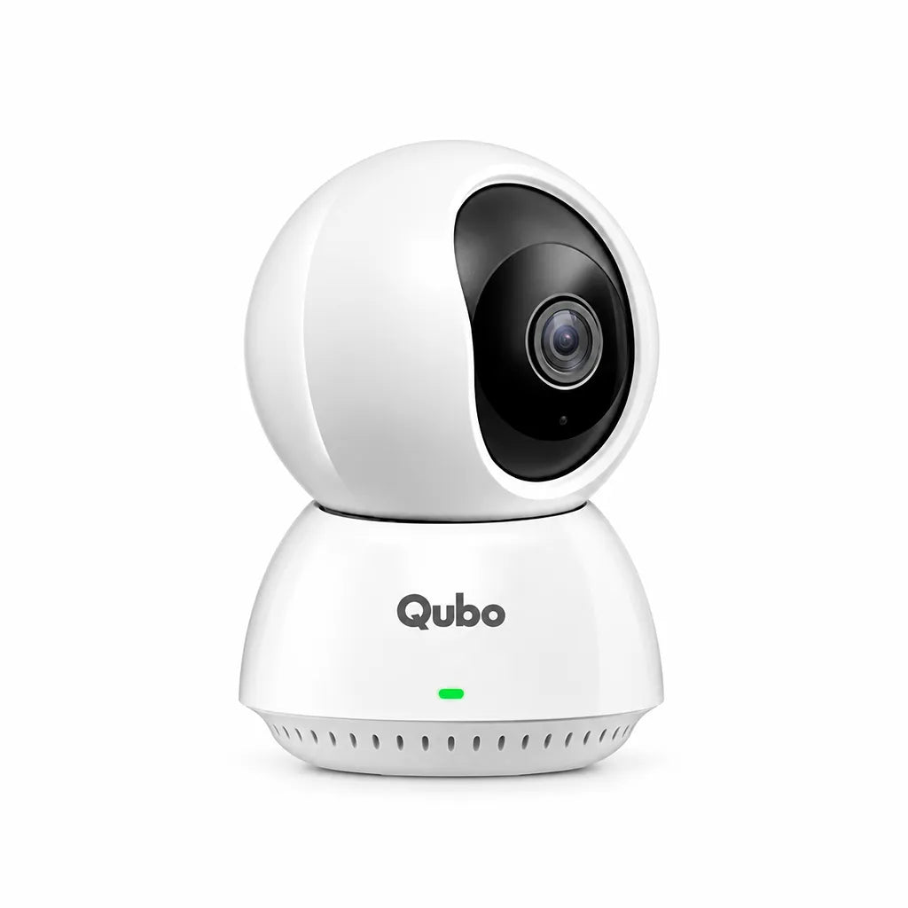 Side angle view of Qubo Smart Camera 360 Pro 4MP indoor security camera with pan tilt lens-tpstech.in