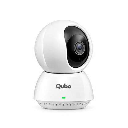Side angle view of Qubo Smart Camera 360 Pro 4MP indoor security camera with pan tilt lens-tpstech.in