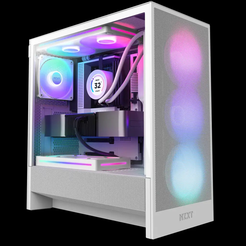 NZXT H5 Flow RGB Tempered Glass High Airflow ATX Mid-Tower Gaming Case-White