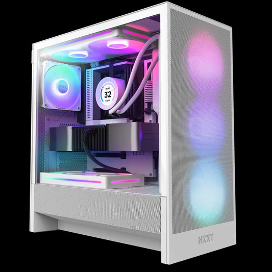 NZXT H5 Flow RGB Tempered Glass High Airflow ATX Mid-Tower Gaming Case-White