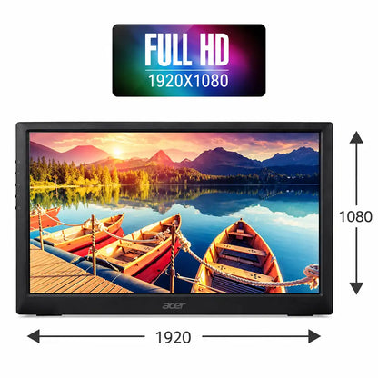 Repacked Acer PM161Q 15.6 Inch Full HD IPS Portable Monitor 1920x1080 resolution feature display showing scenic boat landscape -tpstech.in
