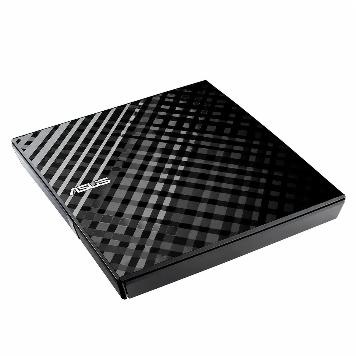Repacked ASUS External DVD Writer USB 2.0 Slim Drive perspective angle view showcasing glossy diamond-checkered pattern -tpstech.in