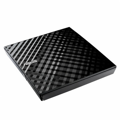 Repacked ASUS External DVD Writer USB 2.0 Slim Drive perspective angle view showcasing glossy diamond-checkered pattern -tpstech.in