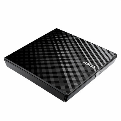 Repacked ASUS External DVD Writer USB 2.0 Slim Drive isometric side view displaying slim form factor and ASUS logo -tpstech.in