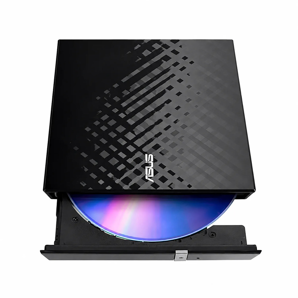 Repacked ASUS External DVD Writer USB 2.0 Slim Drive top view with open tray loaded with optical disc -tpstech.in