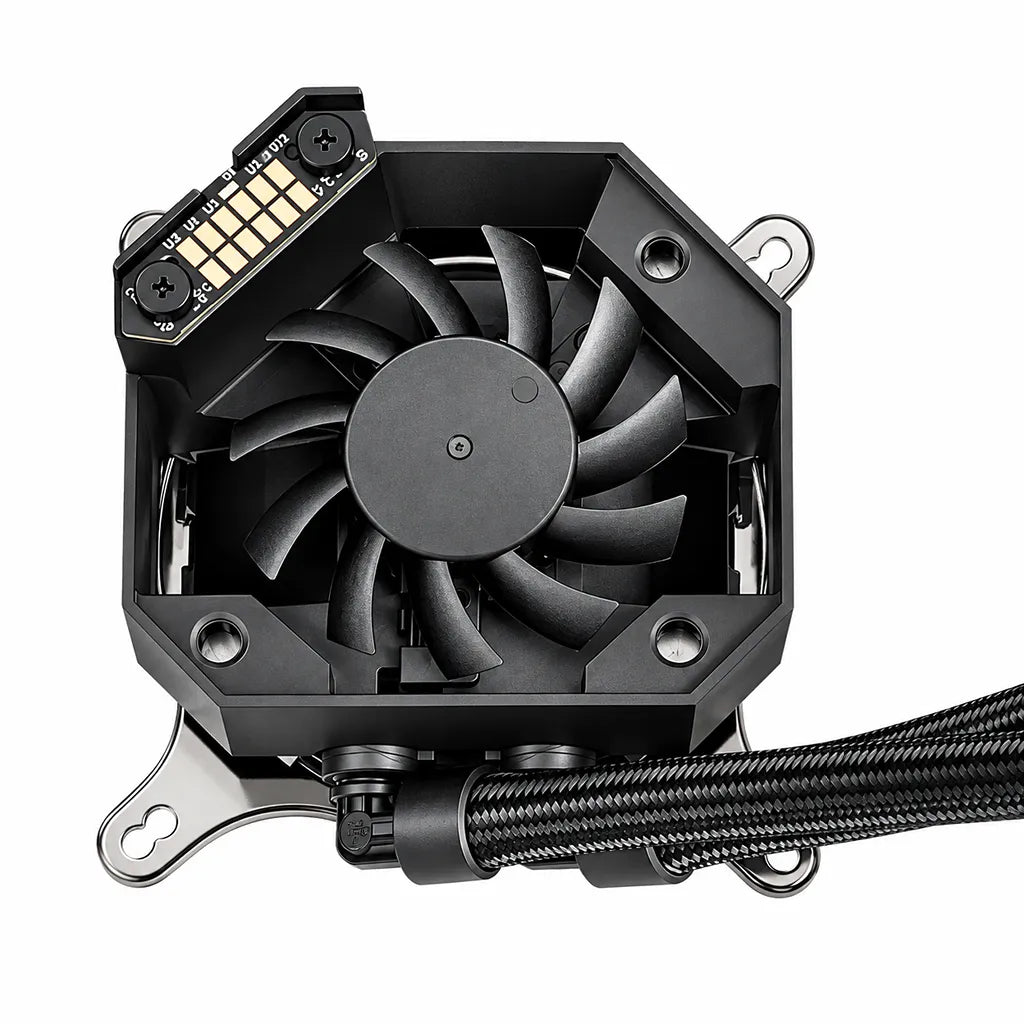 Repacked ASUS ROG RYUJIN II 360 ARGB Liquid CPU Cooler with 3.5-inch LCD embedded micro VRM fan top view -tpstech.in