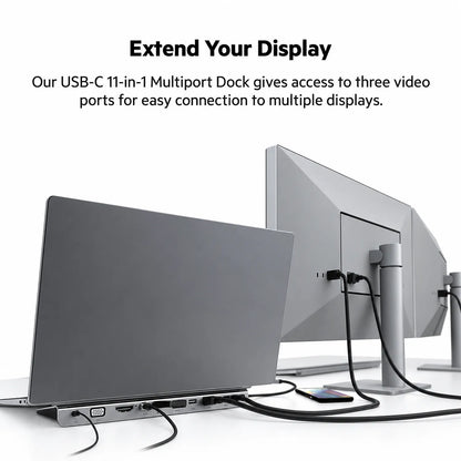 Repacked Belkin INC004 USB-C 11-in-1 Multiport Dock connected to dual external monitors and laptop -tpstech.in