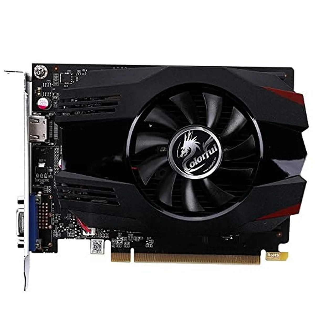 Repacked Colorful GeForce GT 1030 4GB GDDR4 graphics card front straight-on view showcasing cooling fan and black shroud -tpstech.in
