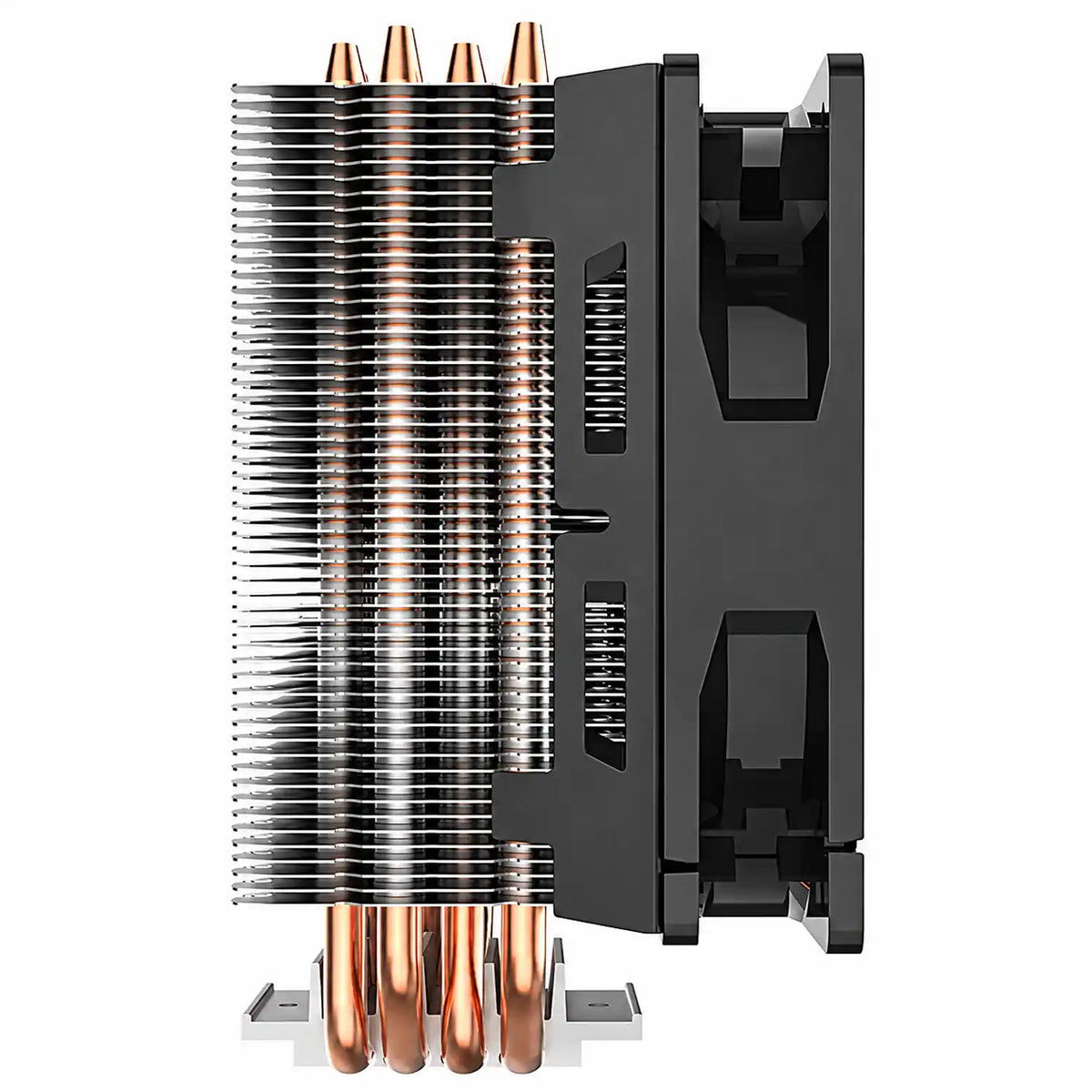 Repacked Cooler Master Hyper 212 LED CPU Air Cooler for Intel and AMD side profile view showing quick snap fan bracket and copper base heat pipes -tpstech.in
