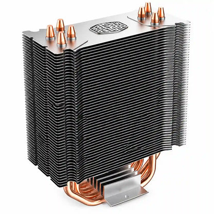Repacked Cooler Master Hyper 212 LED CPU Air Cooler for Intel and AMD top-down view showing embossed Cooler Master logo and copper heatpipe tips -tpstech.in