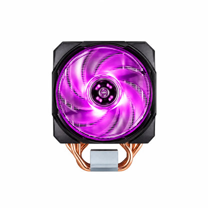 Repacked Cooler Master MasterAir MA610P RGB CPU Air Cooler for Intel and AMD front view showcasing spinning purple RGB fan and base block -tpstech.in