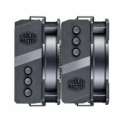 Repacked Cooler Master MasterAir MA621P TR4 RGB CPU Cooler top-down view showing dual tower aluminum heatsinks and Cooler Master logo covers -tpstech.in