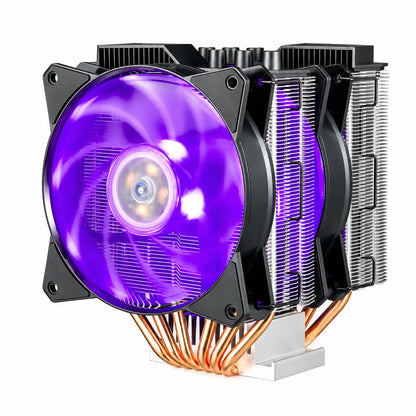 Repacked Cooler Master MasterAir MA621P TR4 RGB CPU Cooler perspective view featuring illuminated purple RGB fan and heatsink lighting -tpstech.in