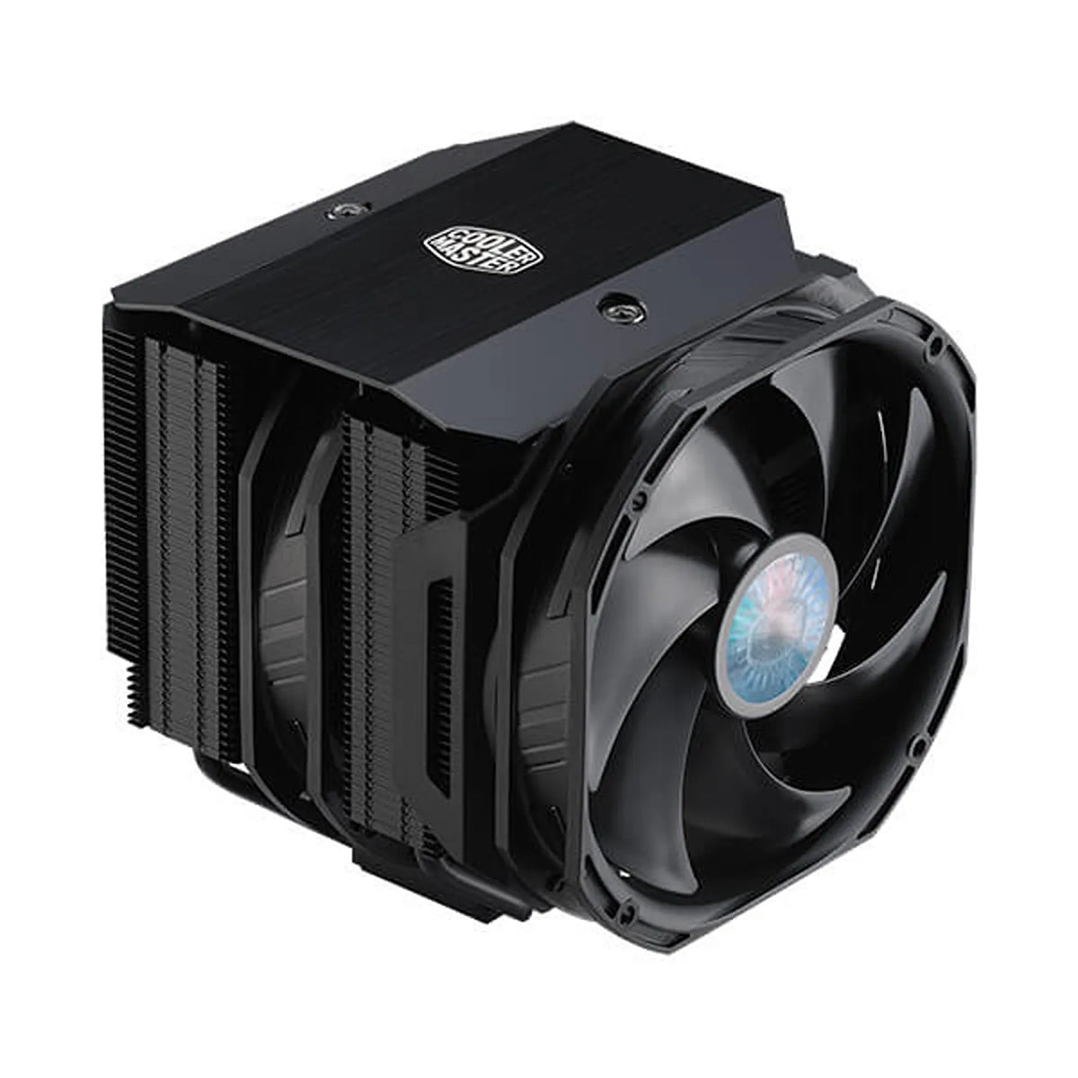 High angle perspective view of Repacked Cooler Master MasterAir MA624 Stealth Dual Tower CPU Air Cooler -tpstech.in