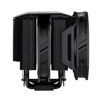 Side profile showing dual heatsink towers and dual fan setup of Repacked Cooler Master MasterAir MA624 Stealth Dual Tower CPU Air Cooler -tpstech.in