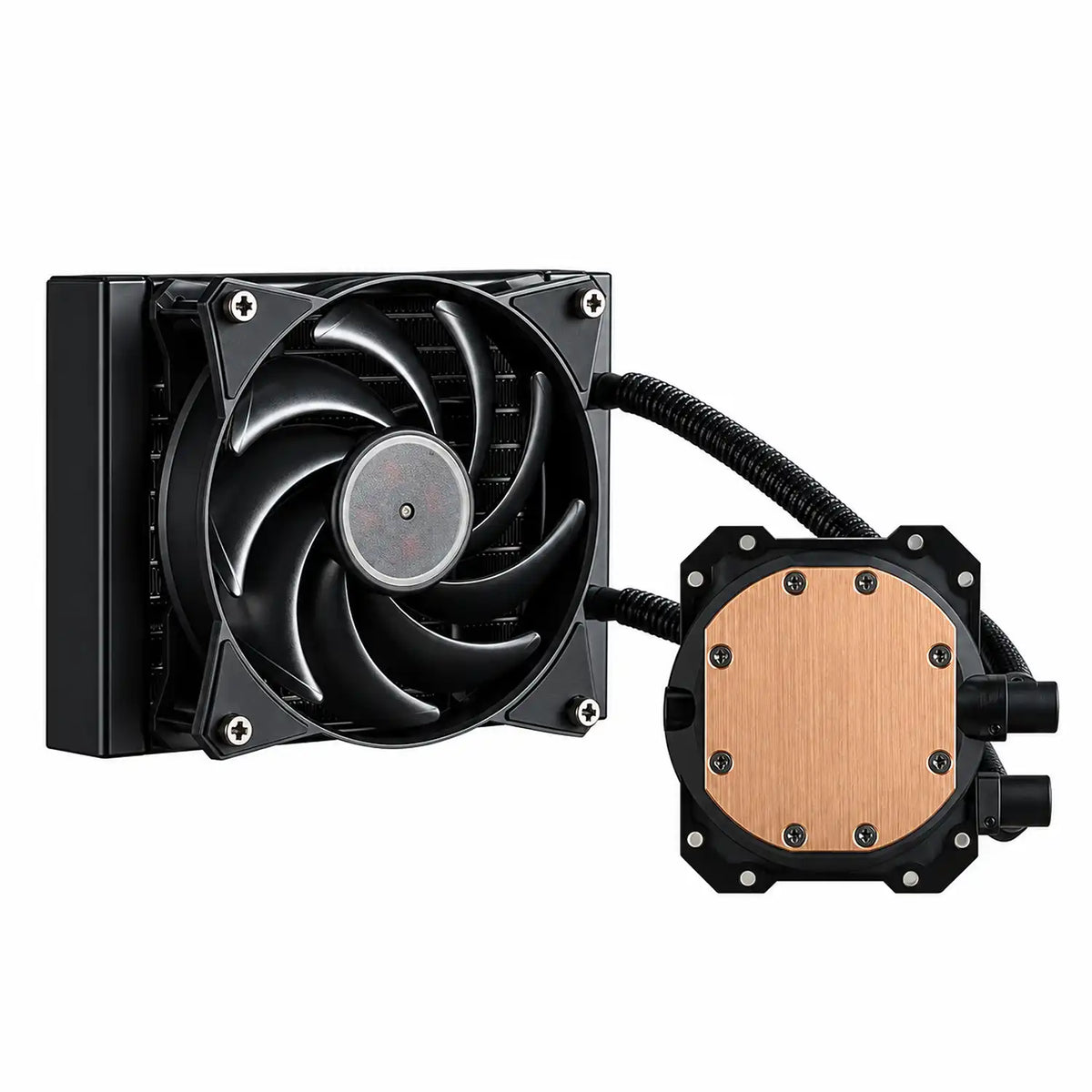 Copper base cold plate and 120mm cooling fan of Repacked Cooler Master MasterLiquid Lite 120 120mm AIO CPU Liquid Cooler -tpstech.in