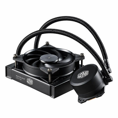 Angled top view showing radiator fan assembly and pump block of Repacked Cooler Master MasterLiquid Lite 120 120mm AIO CPU Liquid Cooler -tpstech.in