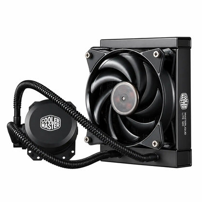 Side perspective of 120mm radiator fan and water pump block of Repacked Cooler Master MasterLiquid Lite 120 120mm AIO CPU Liquid Cooler -tpstech.in
