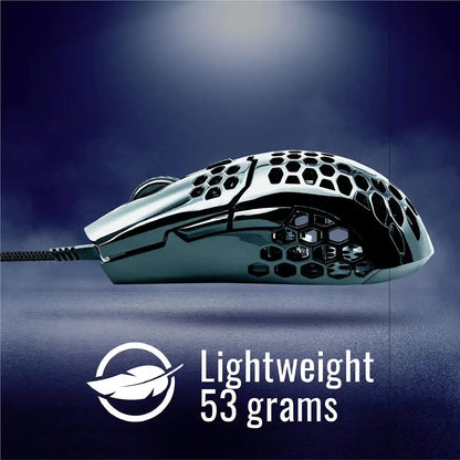 Repacked Cooler Master MM710 Glossy Black Ultra-Lightweight Gaming Mouse side profile view highlighting 53 grams ultra lightweight body -tpstech.in