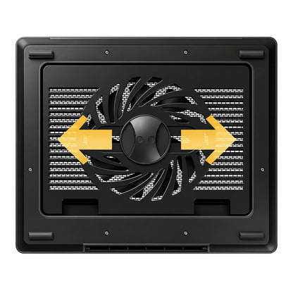 Repacked Cooler Master NotePal ErgoStand Lite Laptop Cooling Pad for 15.6-inch Laptops underside showing movable fan rail with directional arrows for targeted cooling -tpstech.in