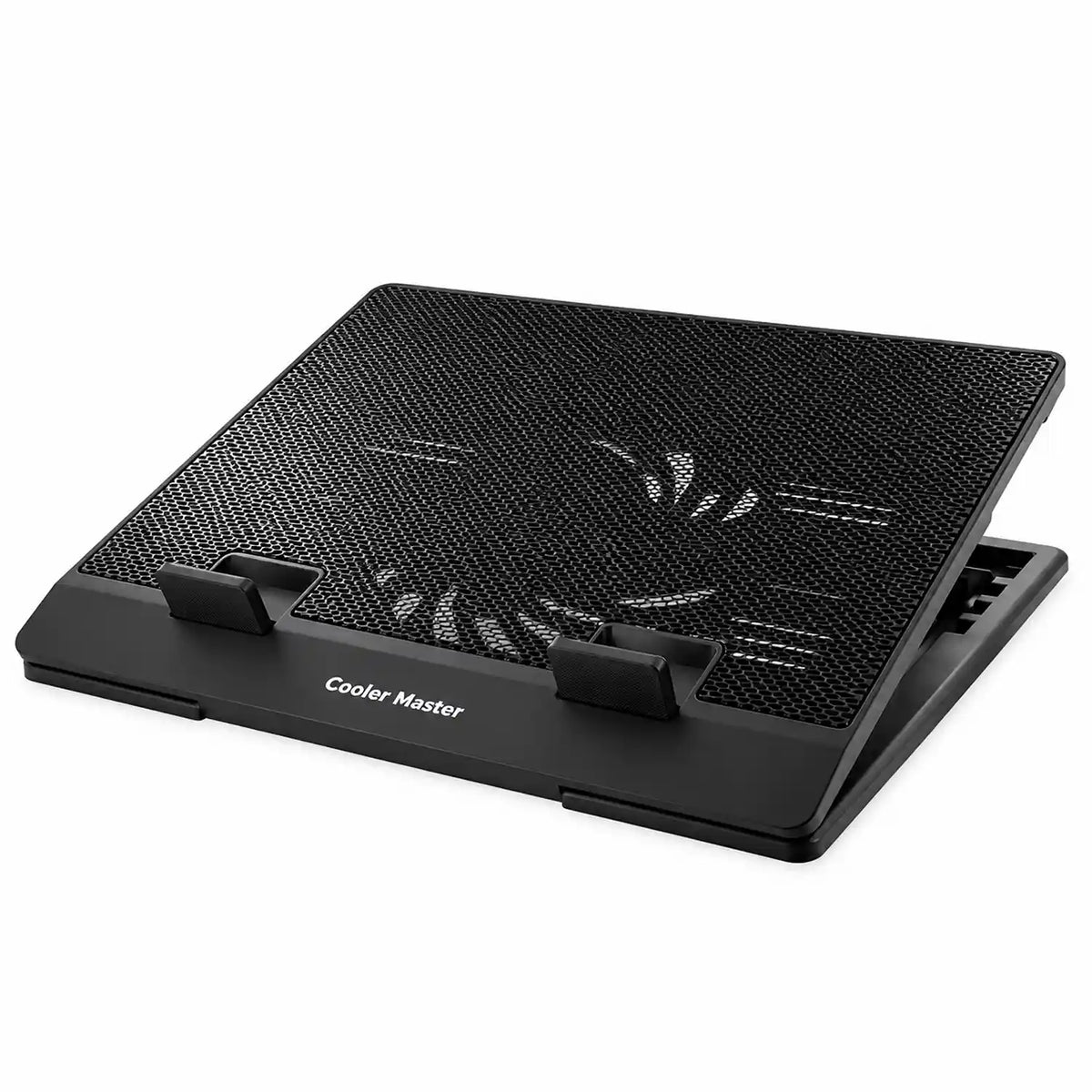 Repacked Cooler Master NotePal ErgoStand Lite Laptop Cooling Pad for 15.6-inch Laptops low incline perspective view showcasing aerodynamically designed mesh -tpstech.in